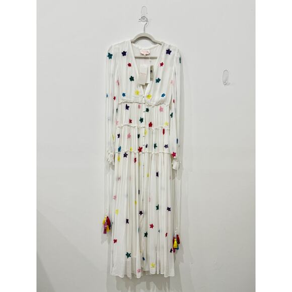 NWT Rococo Sand Stellar Star Sequin Chiffon Boho Maxi Dress White Womens Size XS - Picture 4 of 7